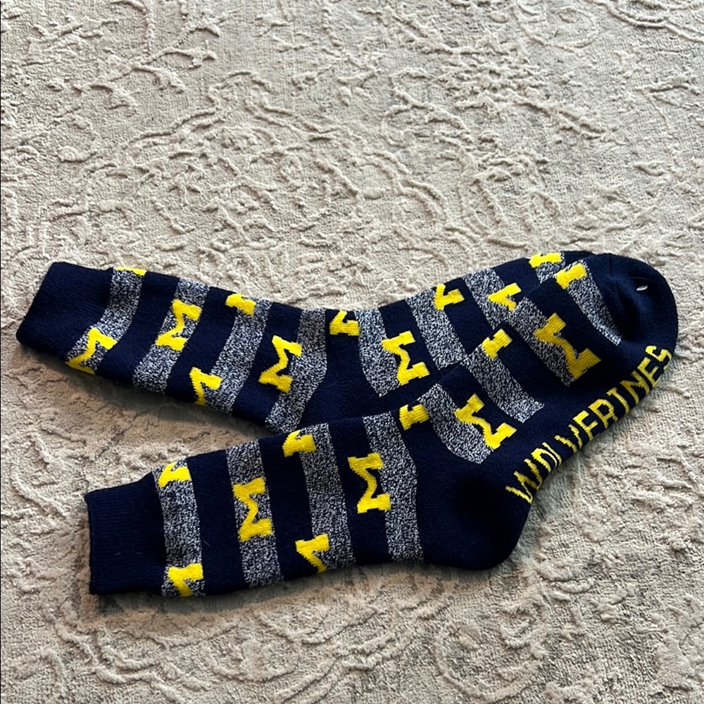 Michigan Wolverine Navy and Yellow Striped Socks